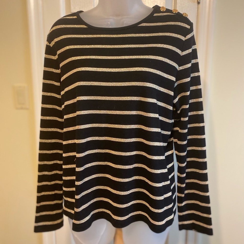 Lauren Ralph Lauren - Woman’s black & gold striped top. Size: LP